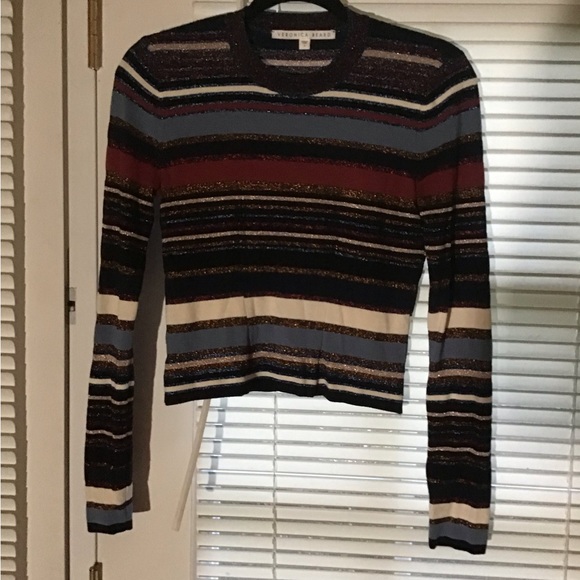 VERONICA BEARD Palmas Striped Metallic Sweater In Multicolored, SM - Picture 7 of 7